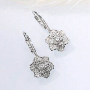 5/$25 Elegant Silver rhinestone Floral drop Earrings